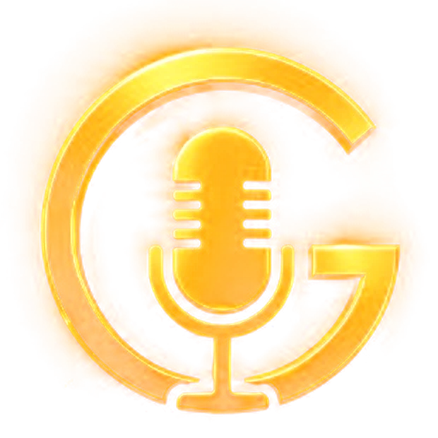 Emblema do GandraCast: um microfone dourado dentro da letra G